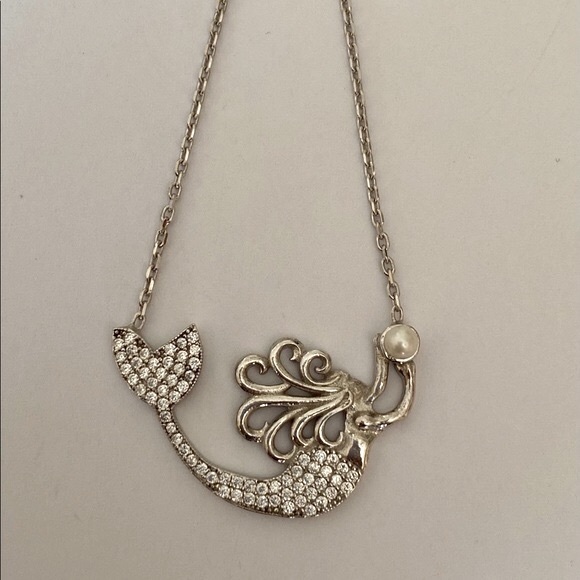 🧜♀️ Pearl mermaid 925 silver cz stones necklace - Picture 2 of 4